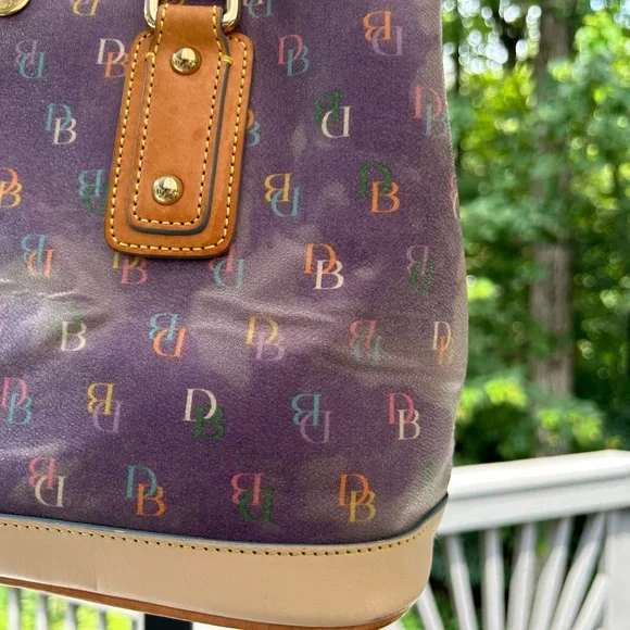 Dooney & Bourke Purple Logo Shoulder Bag with Leather Accents and Pink Heart - Picture 10 of 16